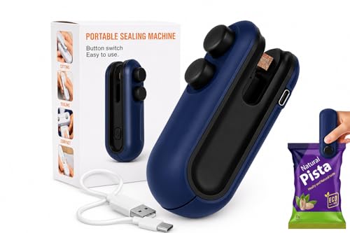Image of WEJIT Portable Mini Sealing Machine for Food Packets Blue (blue) | 2-in-1 Heat Sealer & Cutter, Plastic Sealing, USB Rechargeable, Snack Bag Sealer