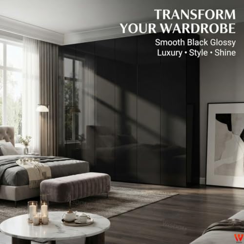 Image of WISDOM Black Glossy Self Adhesive Wallpaper for Kitchen Cabinets, Wardrobe, Furniture & Table Waterproof, Oil Resistant, Easy to Clean Peel and Stick Decorative Vinyl Contact Paper (20x120 in)