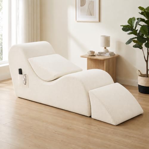 Yoga Chair for Adults, Ergonomic Yoga Sofa Chaise Lounge Chair with Lumbar Pillow & Footrest, High Density Memory Foam Yoga Couch for Stretching, Relaxation, Indoor Use (White)