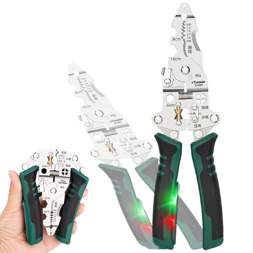 Pinza spelafili pieghevole 20 in 1, pinza crimpatrice multifunzione con tester di tensione, tagliacavi resistente, strumento spelafili, tirare, raschiare e crimpare, per elettricisti