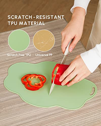 Miniqua Cloubor Tpu Cutting Board, Scratch Resistant Flexible Chopping Boards With Juice Grooves Easy-Grip Handle, Double-Sided Use Non-Slip Table Mat For Kitchen, Dishwasher Safe (Pea Green) #TOP1