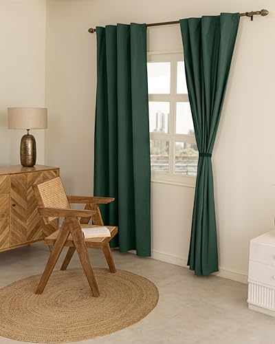 Image of THE LINEN COMPANY Solid Curtains 9 Feet Long, Duck Canvas Cotton Door Curtains for Hall & Bedroom, 9ft Set of 2, Sea Green