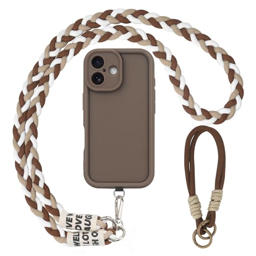 AICISINGN Handyhülle für iPhone 16 Hülle mit Band und Armband Handykette Schutzhülle mit Schnur Kordel zum Umhängen TPU Weiche Cover Case für iPhone 16 04