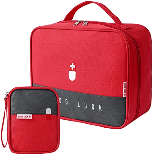 Trousse de Premiers Secours, 2 Pcs Portable Boîte Médicale Boîte, Sac de Rangement de Médicaments, Trousse de Secours Vide pour Situations Durgence à Maison Bureau Voyage (Rouge)