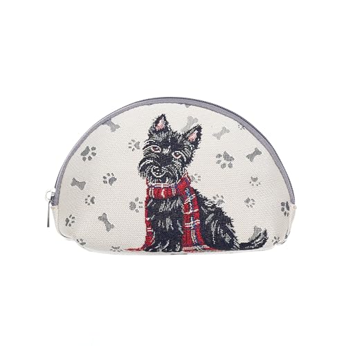 Signare Makeup Bag, Travel Toiletry Bag, Dog Scottie, Tapestry Pouch