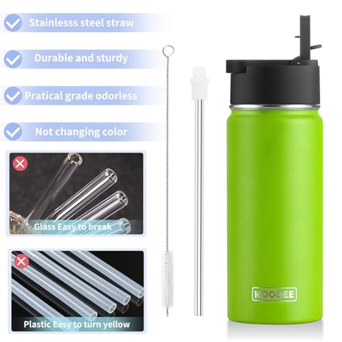 Image of Koodee 16 oz Water Bottle-Stainless Steel Double Wall Vacuum Insulated Wide Mouth Water Flask with Straw Lid, BPA Free(Apple Green)
