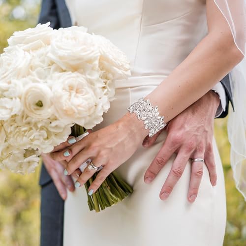 EVER FAITH Wedding Elastic Stretch Bracelet Art Deco Vintage Round Marquise-shaped Crystal Wrist Jewelry for Party Prom2