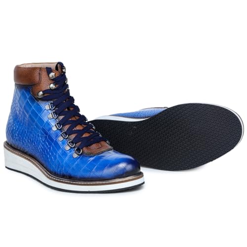 Image of Textured Hiking Boots with High Top Ankle with Lace Up Closure | Cushioned Footbed | Block Heel and EVA Outsole | Leather Upper | Casual & Outdoor Footwear for Men