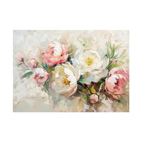 Tableau pivoines blanches et roses WODJEM décoration murale moderne 60x80cm sans cadre