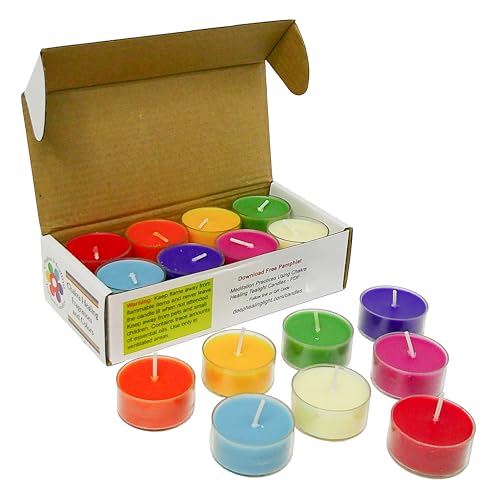 Chakra Colored & Scented Tealight Candles – 16 Soy Wax Candles with Essential Oils, 7 Chakra Colors – 60+ Hours Burn Time for Meditation, Reiki & Home Decor
