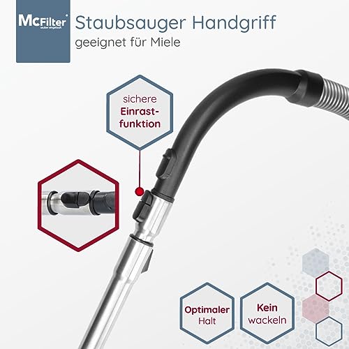 McFilter I Teleskoprohr geeignet für alle Miele Bodenstaubsauger S2, S4, S5, S6, S8, C1, C2, C3, H1 Complete, Compact, Classic, Swing, S8000 Serie Saugrohr aus Edelstahl, mit Klick Funktion
