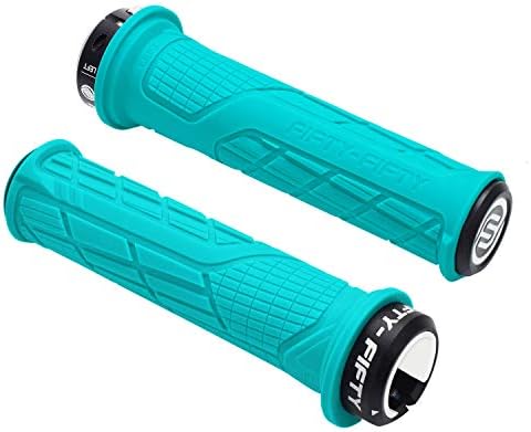 FIFTY-FIFTY Mountain Bike Handlebar Grips, Single Lock-on MTB Grips, Comfortable Bicycle Locking Grips, Non-Slip MTB Handle Grips for All Mountain, Enduro, Downhill (Turquoise)