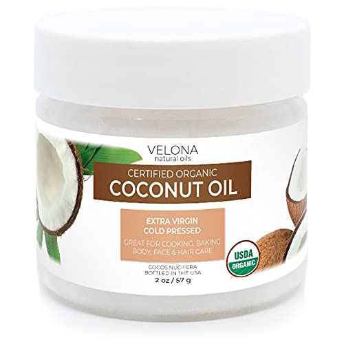 Velona USDA Certified Organic Coconut Oil Extra Virgin - 2 oz | Food and Cosmetic Grade | in jar | Extra Virgin, Cold Pressed | Skin, Face, Body, Hair Care | Use Today - Enjoy Results