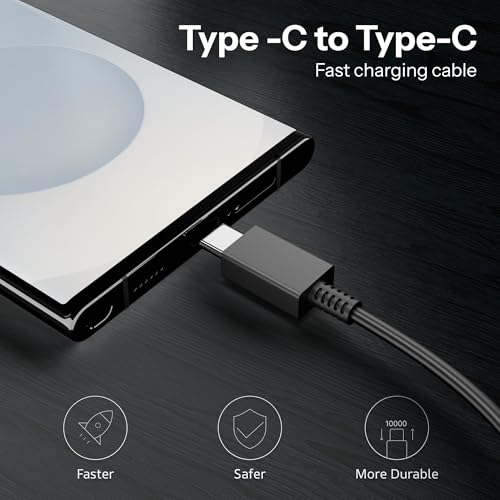 Image of OFUCA 45W USB Type C to C Fast Charging Cable 1M, PD Fast Charge & Data Sync USB-C Cable Compatible with Samsung Galaxy S24 /S23 /S22 /S21, Note Series, A & M Series, Tablets & Other Type C Devices (Black) by HOMEMO
