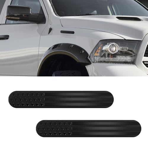 Image of 2PCS USA American Metal Flag Auto Emblem, Embossed 3D Metal Adhesive Sport Truck Car Badge, USA Flag Decal Universal Car Accessories for Car Body Decoration Fits Car SUV Truck (Black)