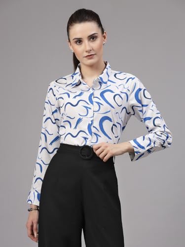 Image of Style Quotient Women Beige White Stripe Printed Formal Shirt