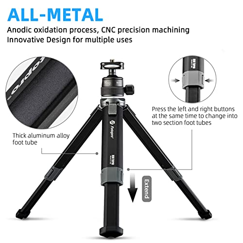 Fotopro Desktop Tripod All Metal Material Aluminum Alloy 360 Degree Ball Head 1/4 Inch Screw Mini Portable Extendable Table Tripod For Cell Phone Dslr Camera Travel Photograph Vlog Video #TOP3