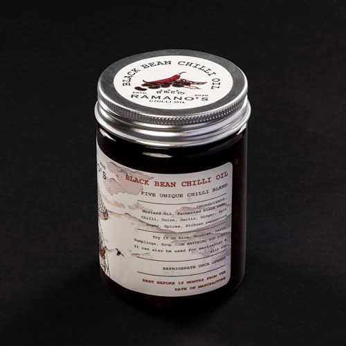 Image of RAMANO'S Blackbean Chilli Oil 240gms, Savoury & Spicy with Fermented Black Beans, Sichuan Peppercorns, 5 Unique Chillies Blends with Umami Flavour, Ideal for Stir-Fries, Noodles, Rice, Pizza & Pasta