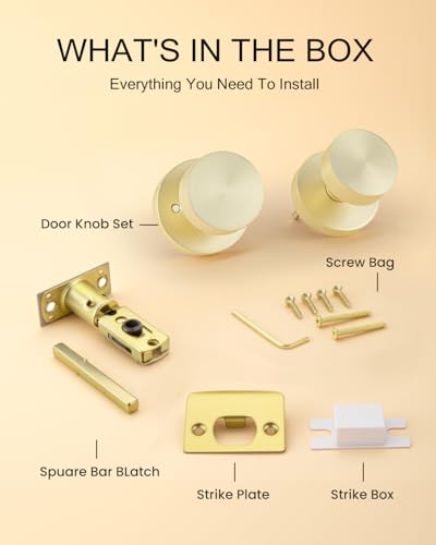 Image of Haidms Brushed Gold Door Knobs Passage, Heavy Duty Zinc-Alloy Closet Door Knobs, Gold Interior Door Knob for Hallway & Closet, Round Ball Design(8 Pack)