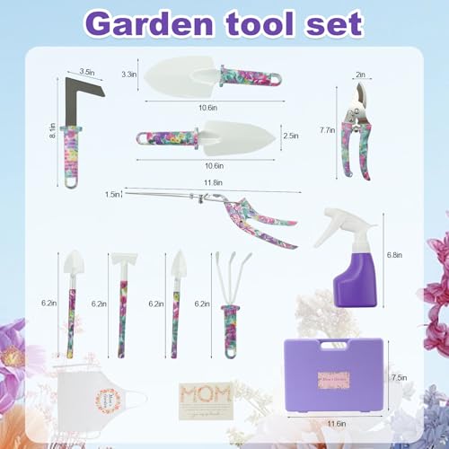 Set de herramientas de jardinería para mamá con estampado flor morada miniatura 3
