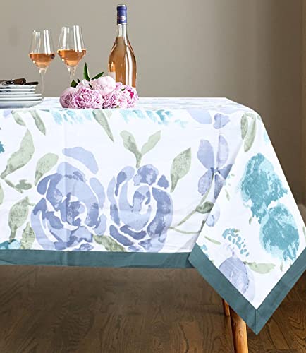 URBANO HOMZ Dining Table Cover 4 Seater, Table Cover 4 Seater, 60 X 40 Inches, Teal and White with Piping(Cotton, Rectangular, Pack of 1)