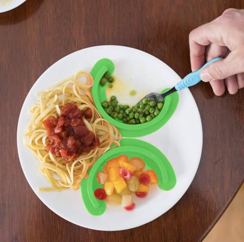 MIXNEX Silicone Food Dividers – 2-Piece Set (Large & Small) Clips to Any Dinner Plate, Turns One Plate into Compartments (Green)