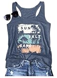 Binshre Graphic Tank Tops for Women Sun Salt Sand Vintage Print Racerback Tank Tops Summer Casual Beach Sleeveless O-Neck Vacation Shirt Cami