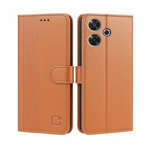 Image of AIBEX Shock Proof Flip Compatible for Poco M6 Plus 5G / Redmi 13 5G Flip Cover Leather Finish | Inside TPU with Card Pockets | Wallet Stand | Complete Protection Flip Case Brown