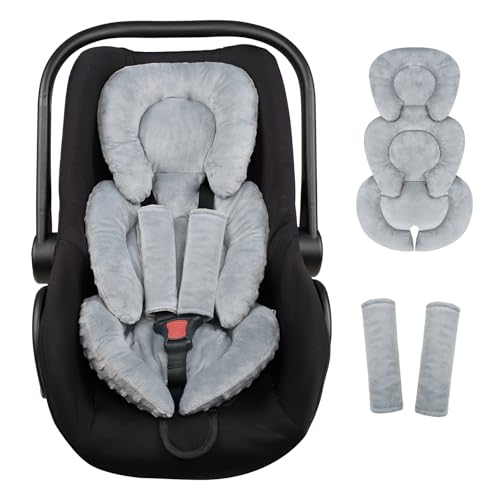 Image of Infant Car Seat Insert Head and Body Support, GFU Reversible Newborn Insert for Carseat with Strap Pads, Soft Stroller Cushion Pillow Insert for Boys and Girls, Fits for Stroller, Swing, Grey