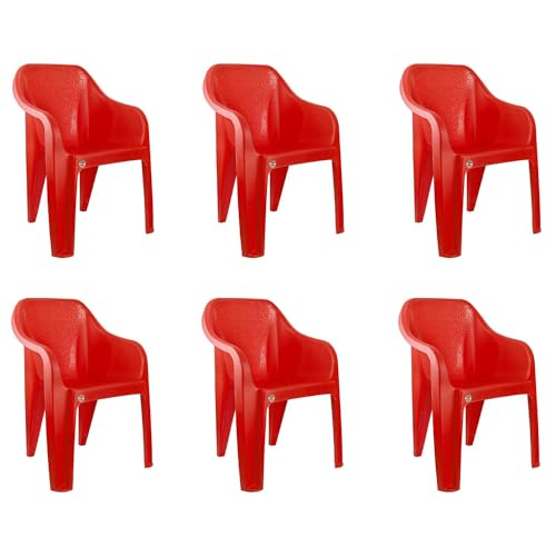 Cello Dynamo Chair Set Pack of 6 - Red | Strong and Durable | Easy to Clean | Chair for Living Room, Bed Room, Kitchen, Office Room, Outdoor | 3 Years Warranty