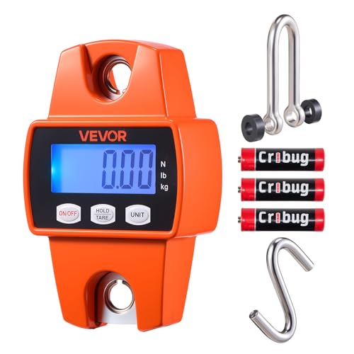 VEVOR Báscula Colgante Digital Carga Máxima 300 kg, Resolución 50 g con Pantalla LCD, Tara, Retención de Pico Datos, Aluminio Fundido, Escala Digital de Grúa Portátil para Granja Pesca Taller Almacén