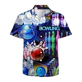 Bowling Mens Funny Hawaiian Shirts 3D Graphic Button Down Short Sleeve Tropical Holiday Beach Aloha Shirt