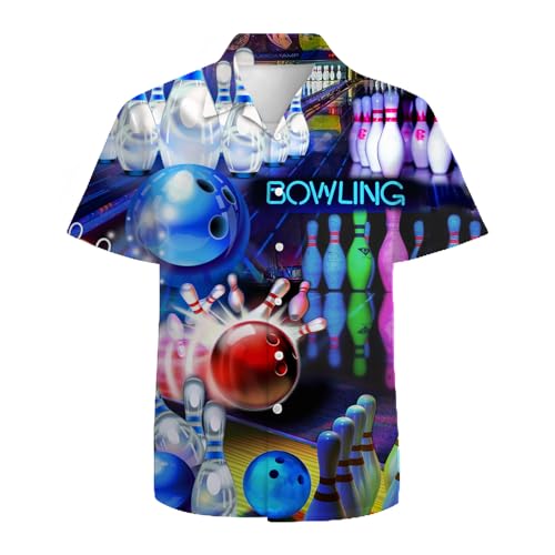 Bowling Mens Funny Hawaiian Shirts 3D Graphic Button Down Short Sleeve Tropical Holiday Beach Aloha Shirt