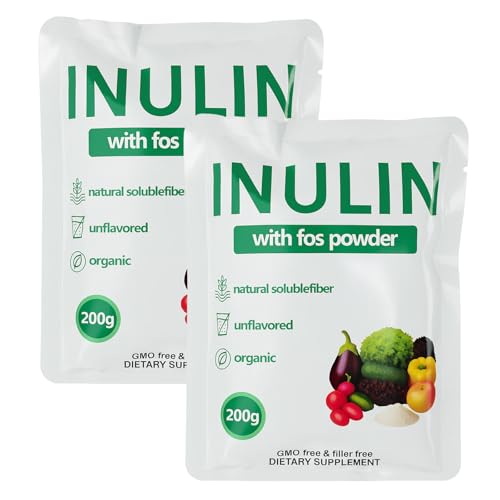 Vivikig Inulin with FOS Powder, Organic, Unflavored, Water-Soluble Prebiotic Fiber, Vegan Friendly, Dietary Supplement, 200g (2PCS)
