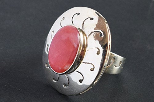 Bague opale rose cabochon carré argent 925 réglable main - 3