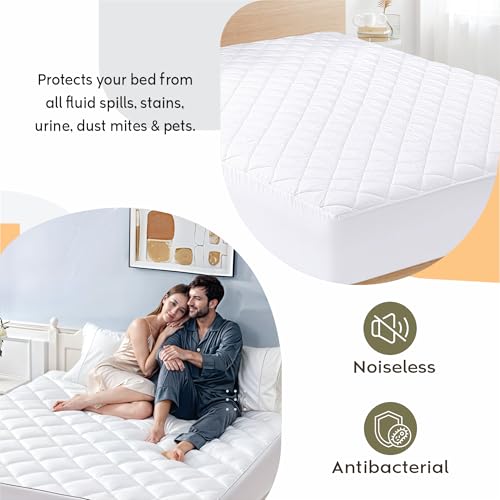 Image of Ayka 100% Waterproof Cotton Quilted Mattress Protector King Size Breathable Hypoallergenic Noiseless Ultra Soft Fitted Bed Protector 84x72 inch Mattress /Bed Cover (King 84x72 inch | 7x6 ft, White)