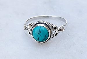 Turquoise Stone Ring, Handmade 925 Sterling Silver Rings for Women Girls, Natural Gemstone Ring US size 5 Solitaire Ring, Round Stone Ring, Minimalist Birthstone Gift Jewelry for her