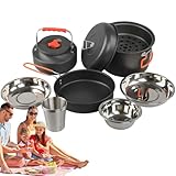 Set De Utensilios De Cocina para Camping,Ollas para Senderismo | Juego De Ollas Y Sartenes para Exteriores | para Senderistas Viajeros Picnic Road Trip Playa Barbacoas en Jardín Eventos Deportivos