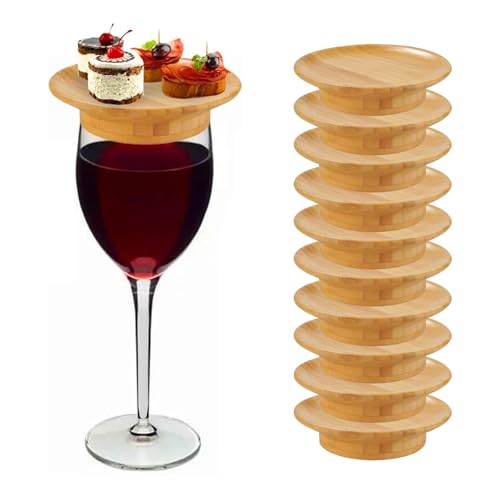 Ysislybin 10 Piezas Wine Glass Charcuterie Topper, Adornos para Tablas de Charcutería, Adornos para Copas de Vino de Madera, Bamboo Wine Glass Topper Coasters para Aperitivos para Postres, Bebidas