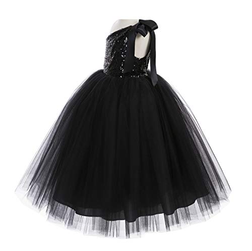 Image of Baby Girls' Sequins Net Cotton One Shoulder Birthday Parties Wedding Gown Kids Dresses