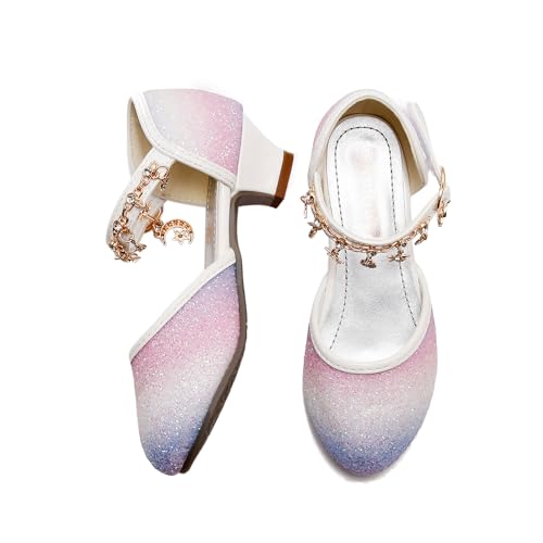 Image of Amtidy Girls Glitter Bow Low Heel Princess Shoes, Mary Jane Ankle Strap Dress Pumps for Wedding Birthday Party Performance