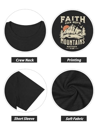GEMLON Christian Shirts for Women Faith T-Shirt Ladies Hiking Camping Mountain Short Sleeve Graphic Tees Black Shirts — view 6