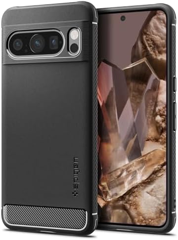 Spigen Rugged Armor Back Cover Case for Pixel 8 Pro, Carbon Fiber Detail, Resilient Shock Absorption - TPU | Matte Black