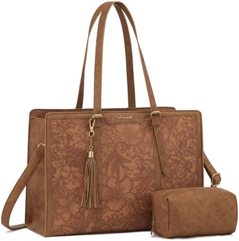 LOVEVOOK Laptop Bag for Women Vintage Leather Work Tote 15.6 inch...