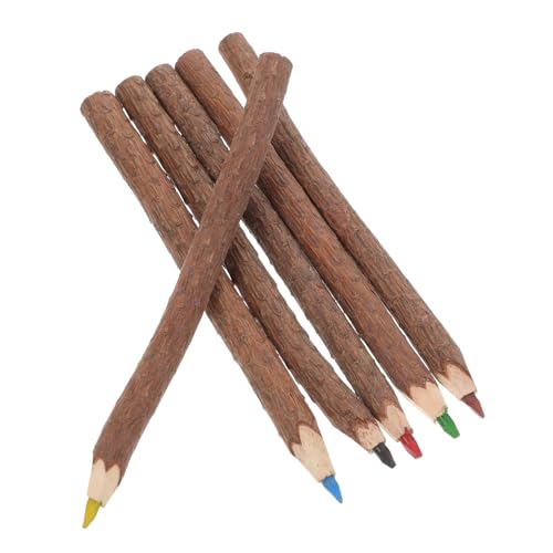 Lurrose 6個 木製樹皮カラーペンシル 軽量携帯可能なジュンボクレヨン 自然派色筆 大人用 スケッチ 落書き キャンプパーティー飾りに