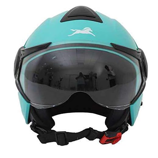 TVS Half Face Motorcycle Helmet, ISI DOT Certified, Blue, Size L, Clear Visor Helmet