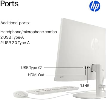 HP 22 All-in-One Desktop Computer, 8GB DDR5 RAM, 128GB UFS Storage,13th Gen Intel Quad-Core CPU, FHD VA Display, WiFi 6, Bluetooth 5.3, RJ45, USB-C (10Gbps), UHD Graphics, 720p Cam, Cashmere White