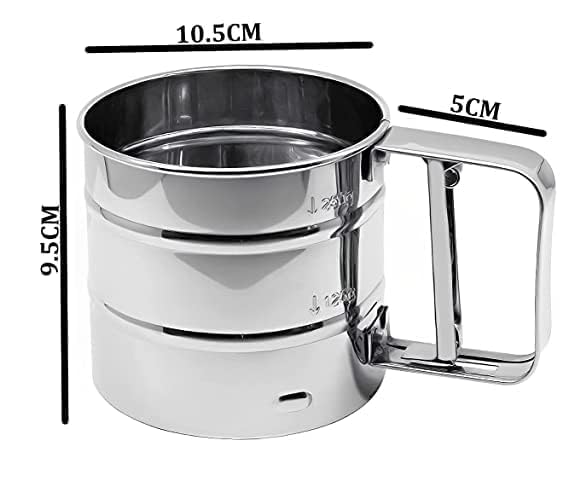 Image of Stainless Steel Flour Sifter for Baking, Durable Mesh Sieve with Comfortable Handle, Atta Shifter (Semi Automatic), 12L x 12W x 15H cm, Silver