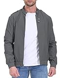 Rdruko Men's Lightweight Bomber Jacket Casual Work Flight Racer Windbreaker Water Resistant(Dark Gray, US XL)