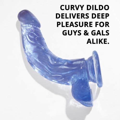 Image of Adam & Eve Cool Curve Jelly Dildo, Realistic Curved Dildo with Suction Cup Base, Soft and Flexible PVC for G Spot or P Spot Stimulation, Strap On Harness Compatible, 8 Inch Total Length, Adult Toy